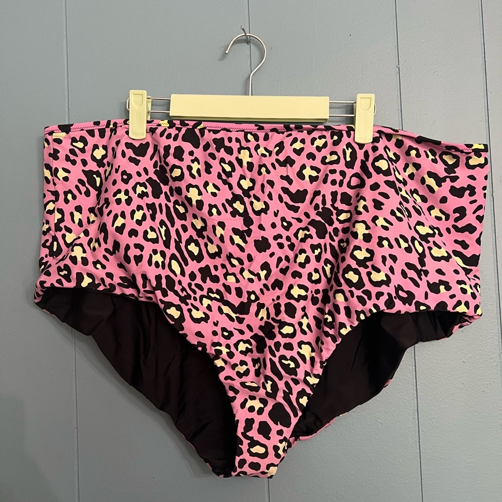 Torrid Pink Leopard Print High-Waist Swim Bottoms